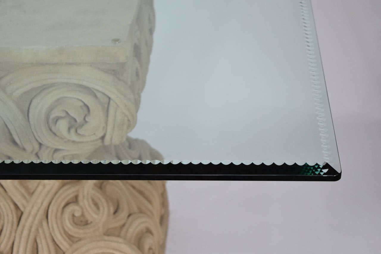 Glass Dining Table with Laser Cut Beaded Edge and Stone Bases at 1stDibs glass dining table