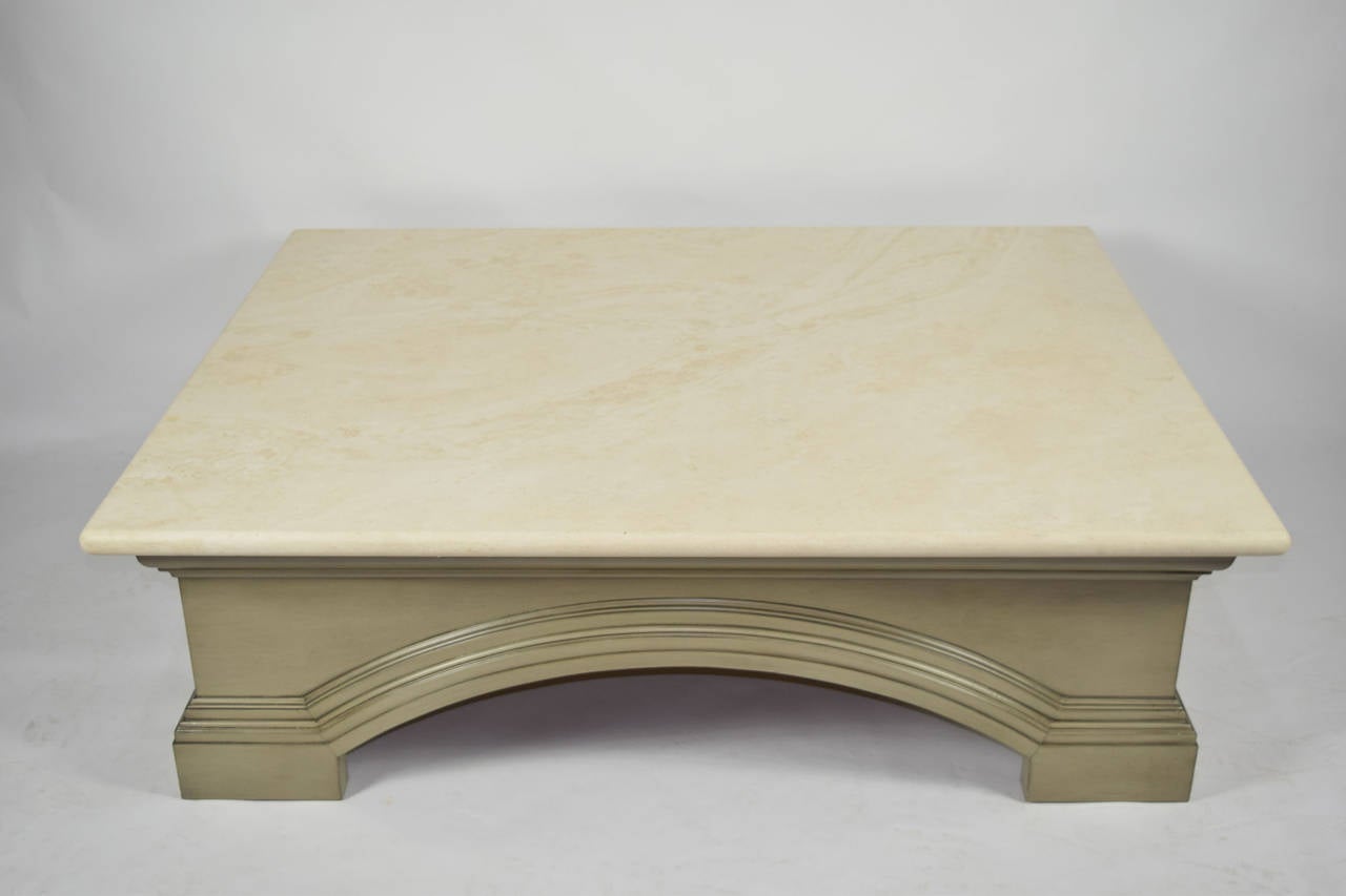 Large Custom Design Coffee Table with Travertine Top