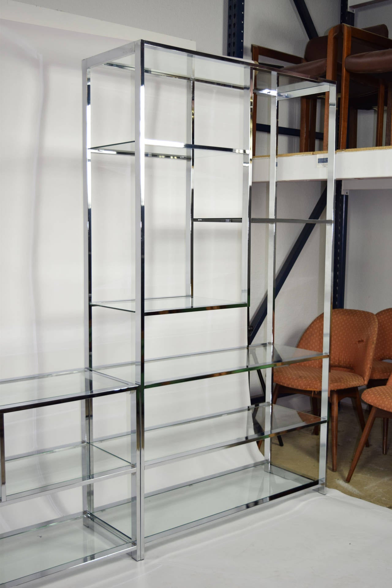 American Milo Baughman for DIA Three-Part Chrome and Glass Etagere