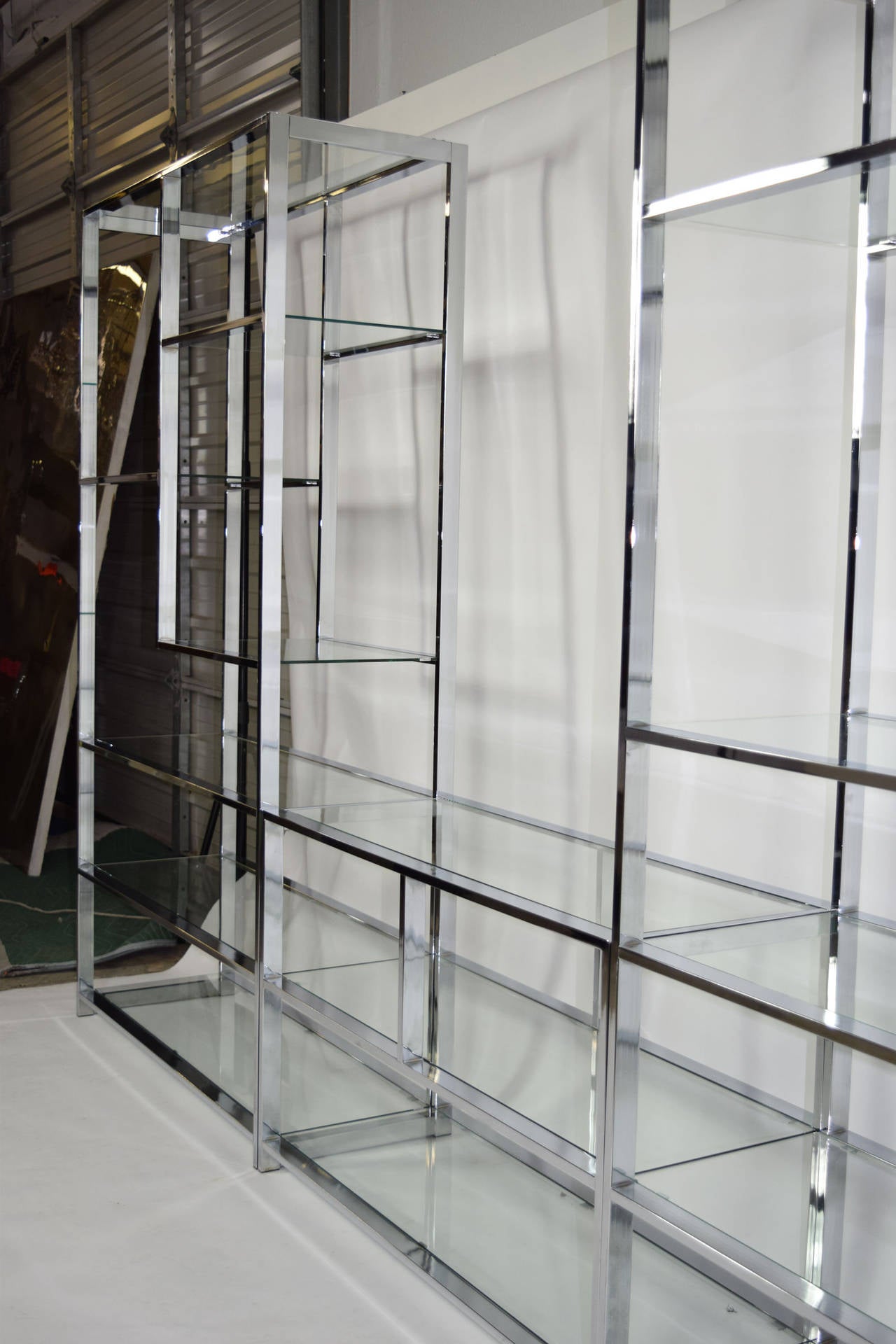 Mid-Century Modern Milo Baughman for DIA Three-Part Chrome and Glass Etagere