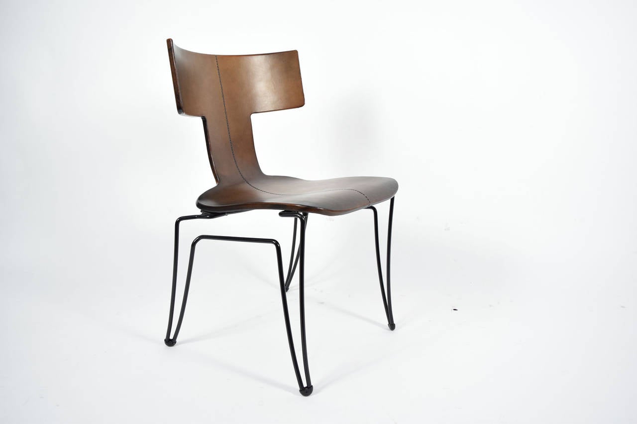Leather Ser of Four Early Edition Anziano Chairs by John Hutton for Donghia