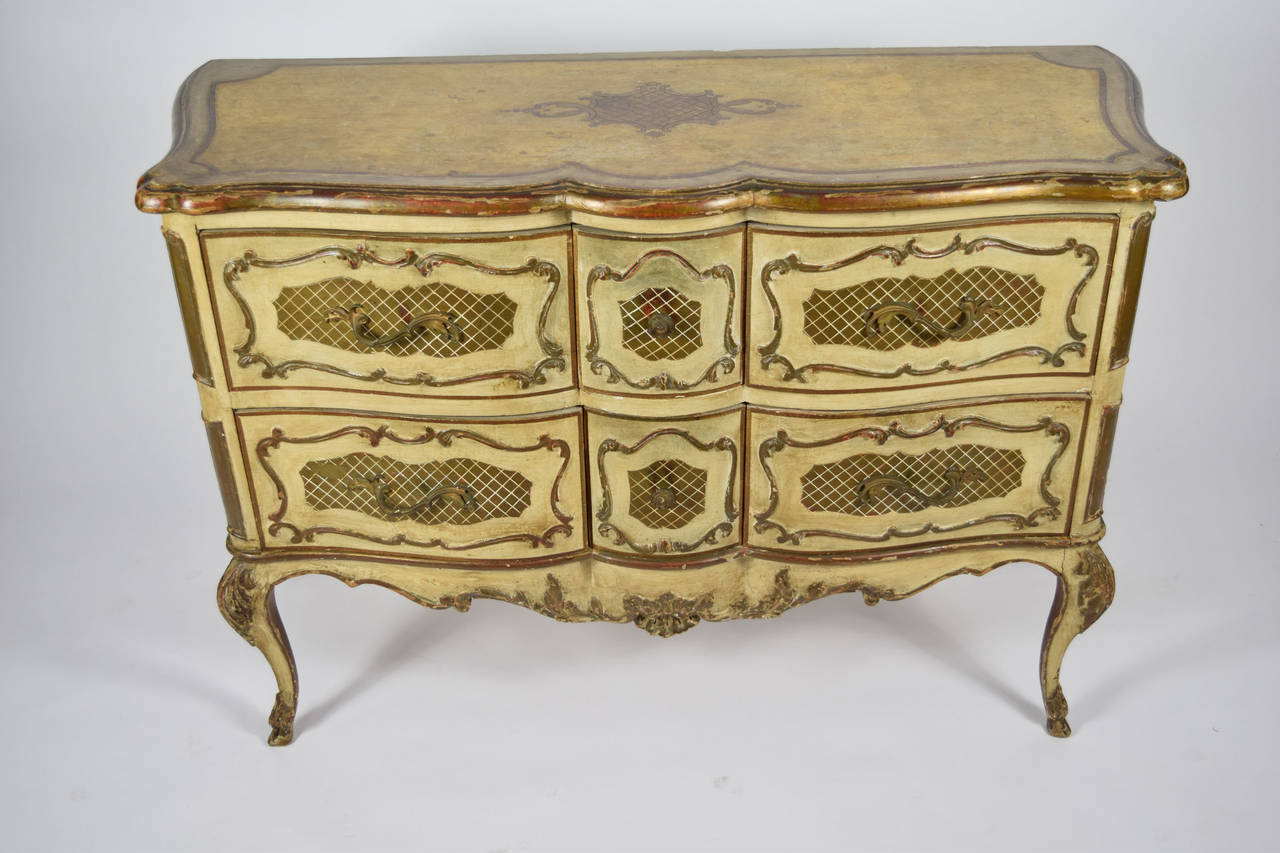 Wood Italian Rococo Style Painted Commode For Sale