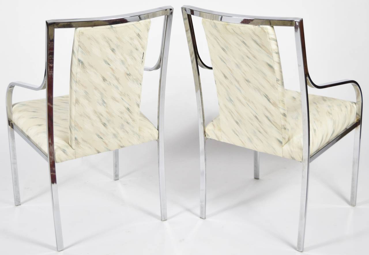 Pair of Milo Baughman dining or side chairs with chrome frame.
