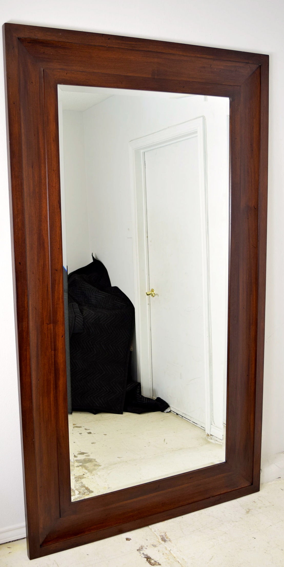 Very large mahogany framed wall mirror. Great for an entry, closet, bedroom or hallway. This mirror can easily be stained in any color or lacquered if desired.