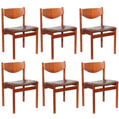 Danish Leather Dining Chairs by Bender Madsen, Set of 6