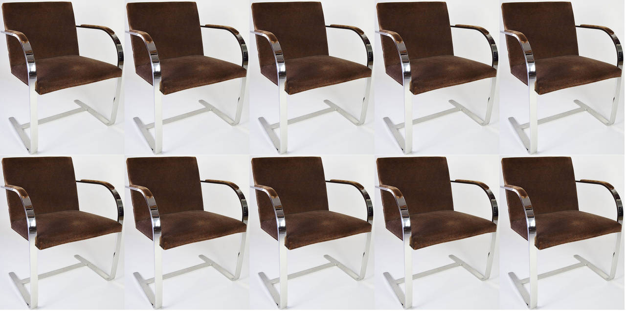 Set of 10 Mies van der Rohe Brno Chairs in Stainless Steel by Brueton