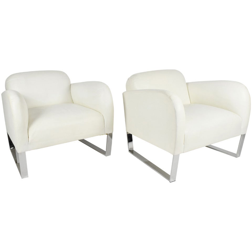Pair of Donghia "Focal" Chairs in White Leather