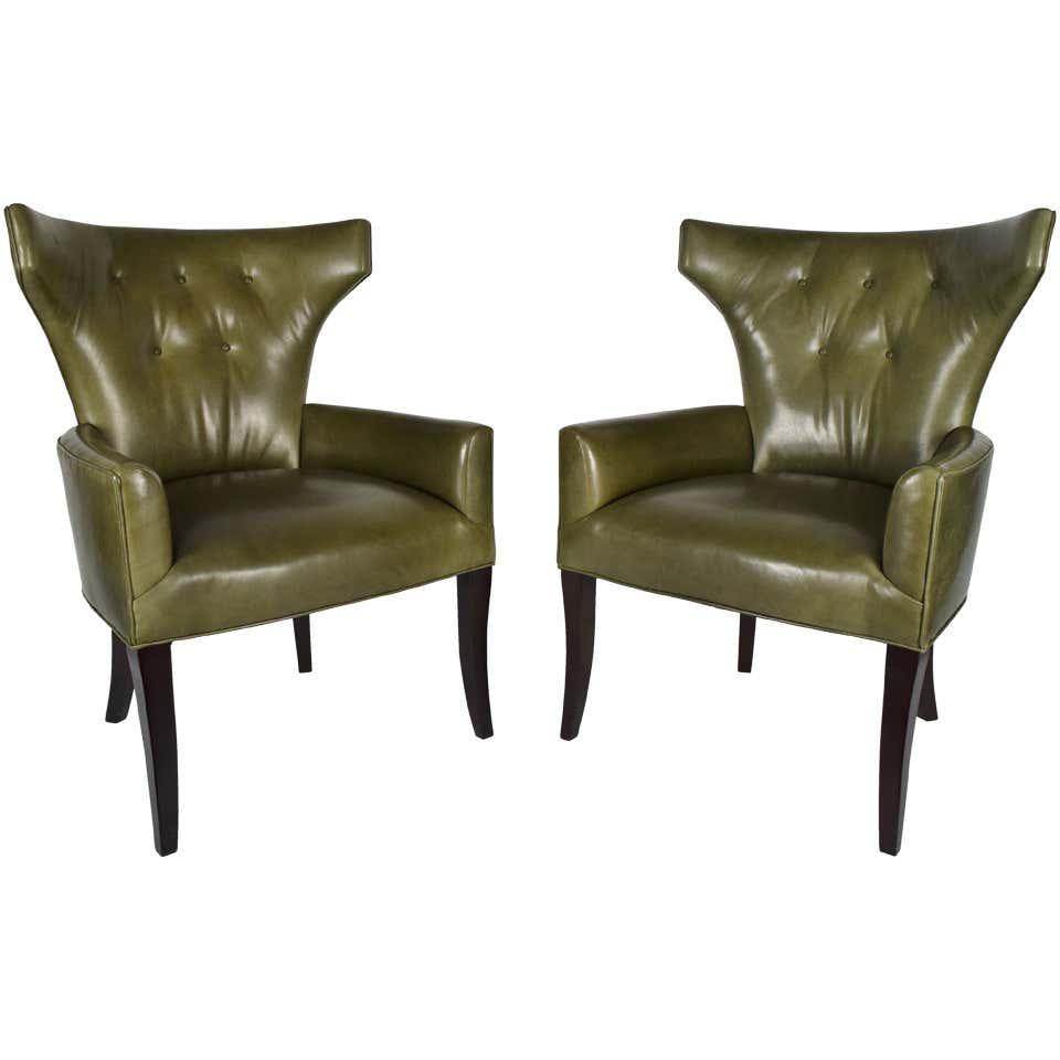 Pair of EF and LM "Metropolitan" chairs in Olive Green