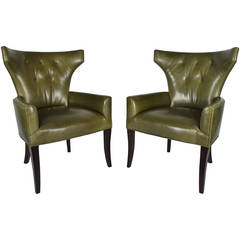 Pair of EF & LM "Metropolitan" chairs in Olive Green Leather