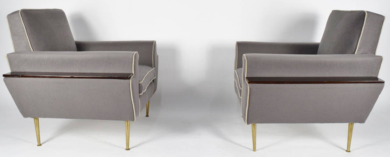 Mid-Century Modern Pair of Italian Gray Lounge Chairs, 1950s
