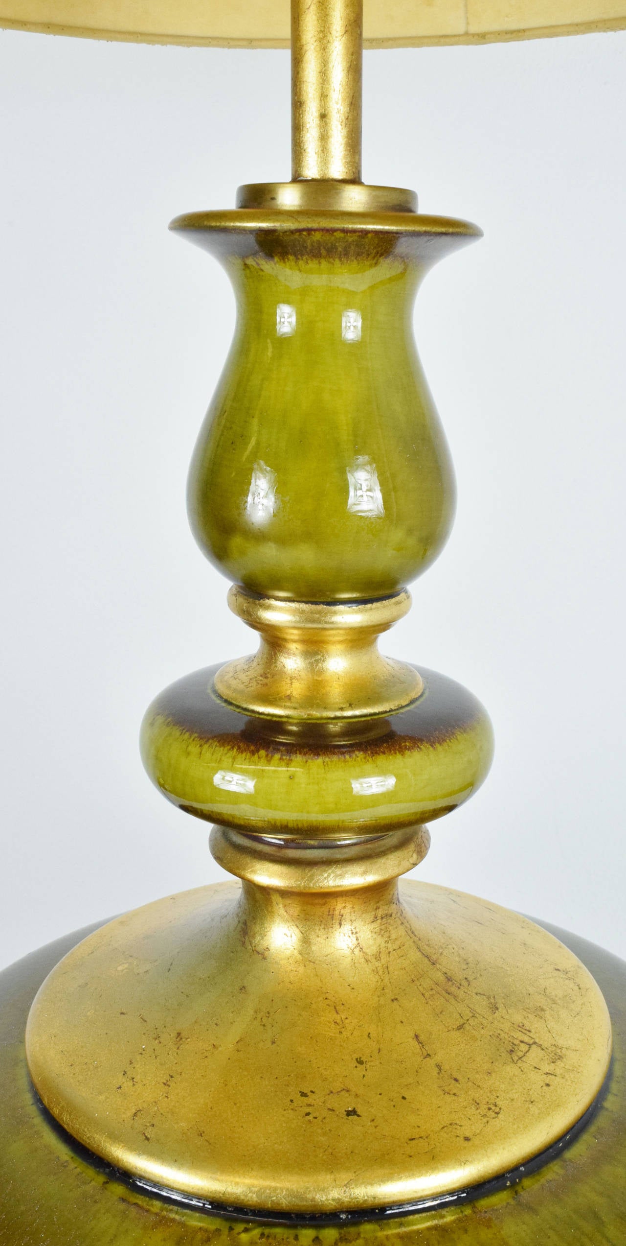 20th Century Monumental Ceramic Glaze Lamp in Green with Gold Flecking For Sale