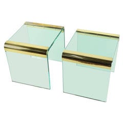 Pair of Pace Brass & Glass Side Tables