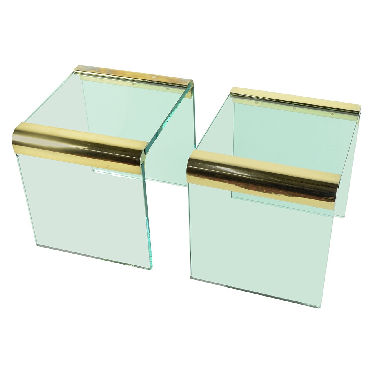 Pair of Pace Brass & Glass Side Tables