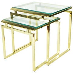 Pair of Brass and Glass Modernist Nesting Tables 4