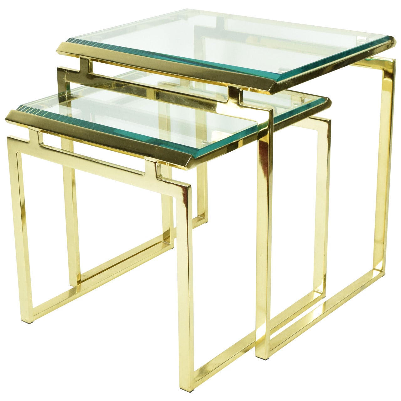 Pair of Brass and Glass Modernist Nesting Tables