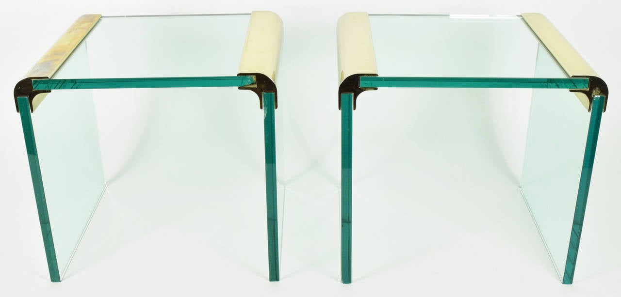 Pair of Pace Brass & Glass Side Tables In Good Condition In Dallas, TX