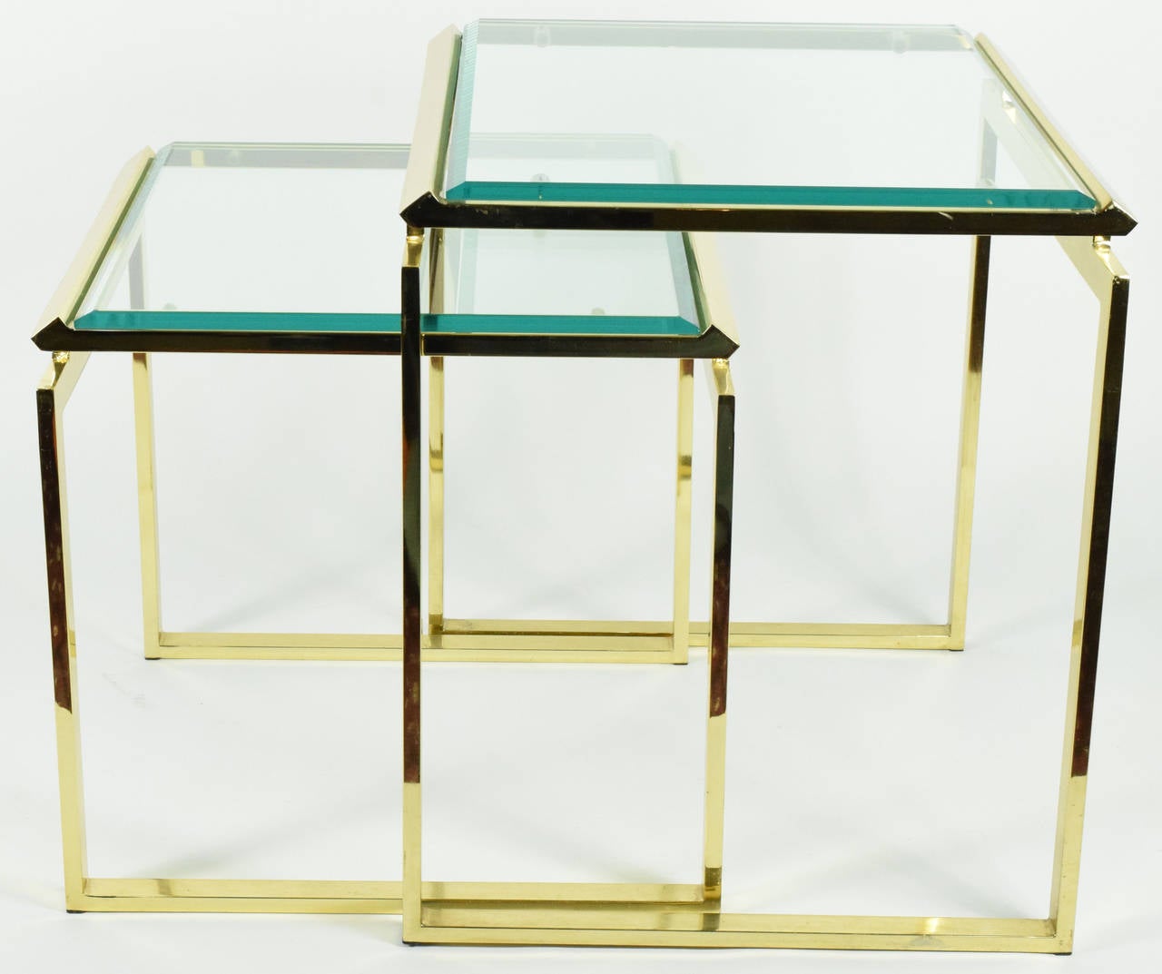Pair of Brass and Glass Modernist Nesting Tables In Good Condition In Dallas, TX
