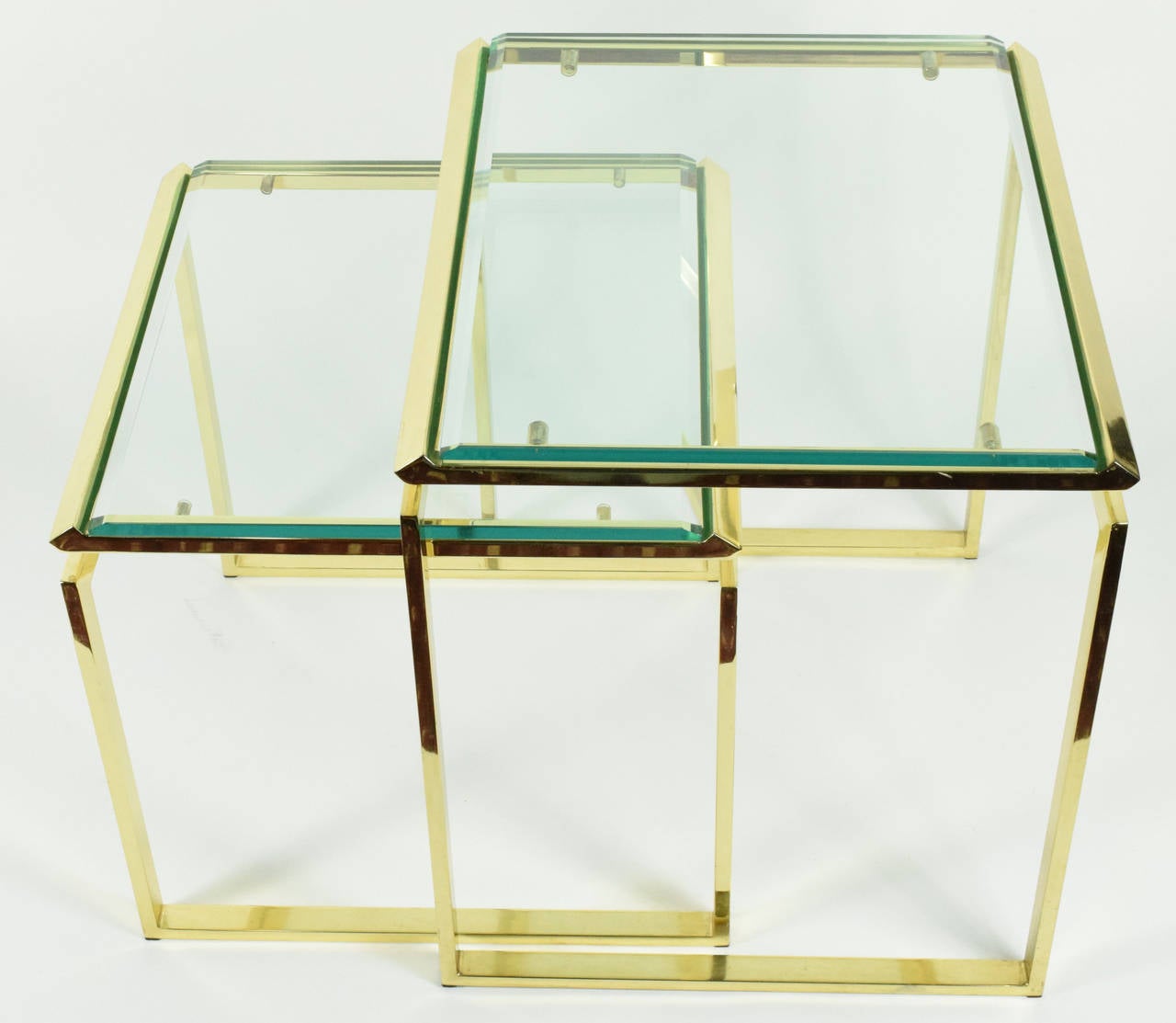 20th Century Pair of Brass and Glass Modernist Nesting Tables