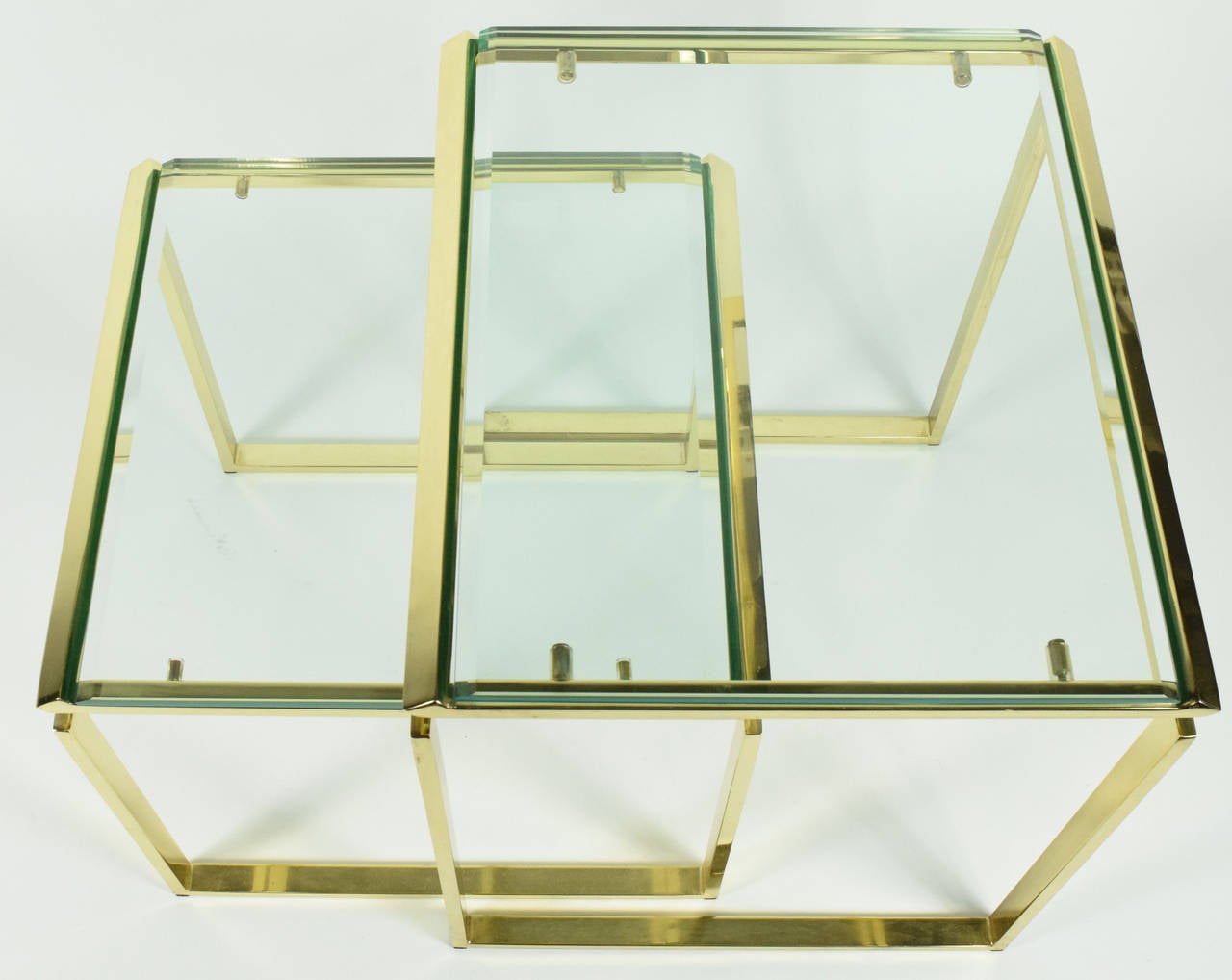 Unknown Pair of Brass and Glass Modernist Nesting Tables