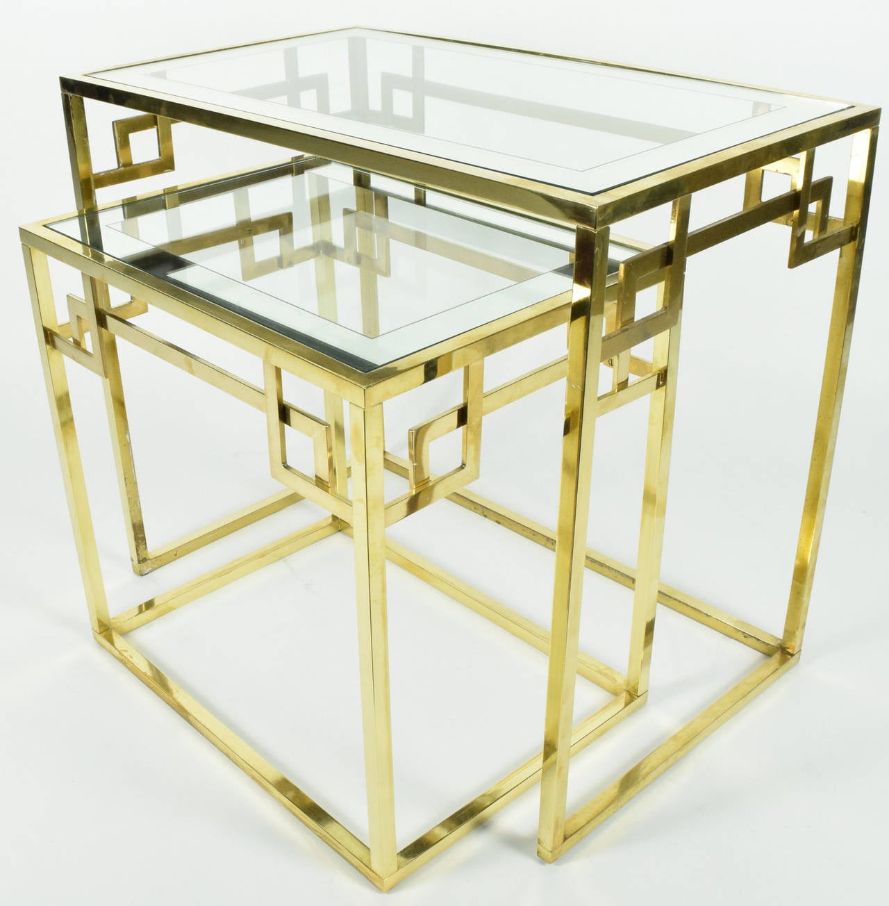 Set of two Classic Italian nesting tables with mirrored and glass tops.