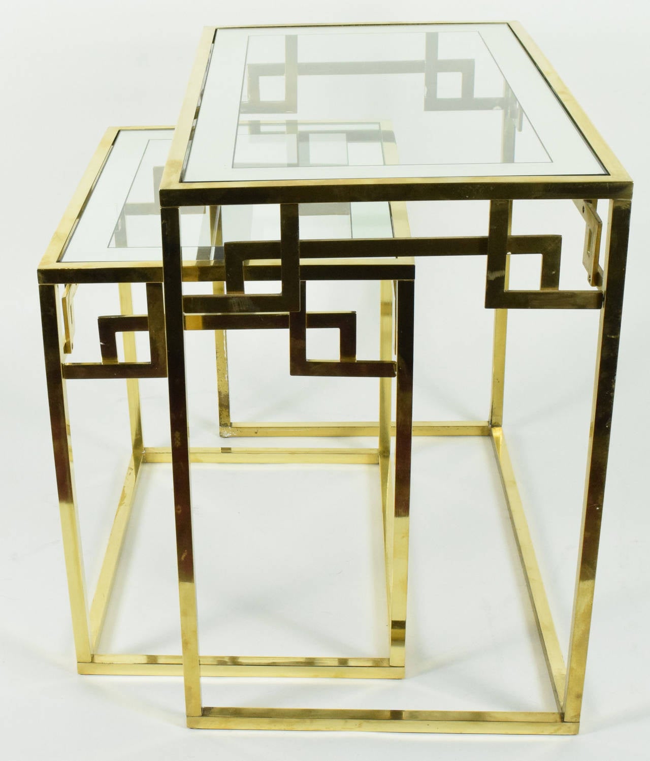 Glass Set of Two Greek Key Classic Italian Nesting Tables by Mastercraft