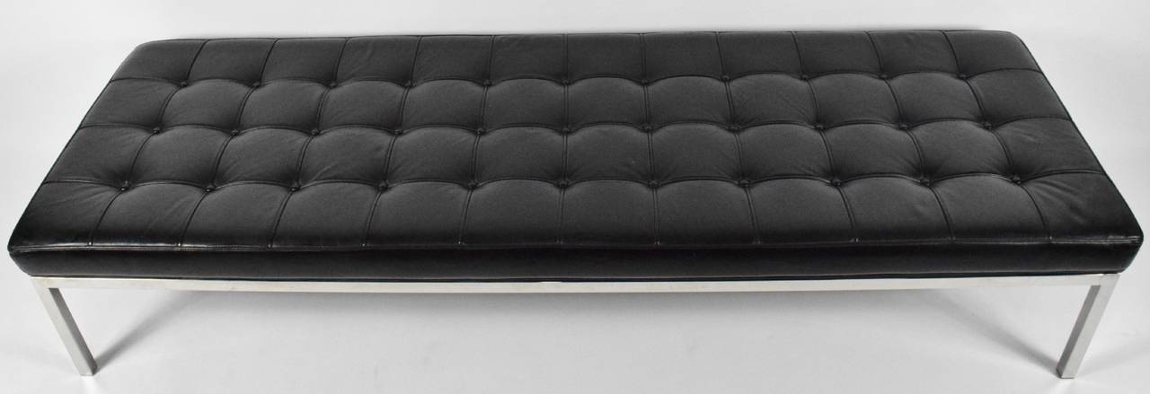 Tufted Leather Bench By Brueton In Good Condition In Dallas, TX