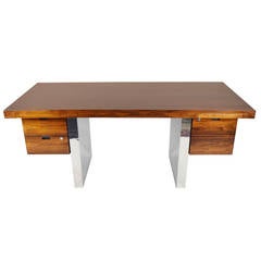 Roger Sprunger for Dunbar Rosewood and Stainless Executive Desk