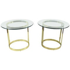 Pair of Milo Baughman Attributed Side Table in Brass Finish