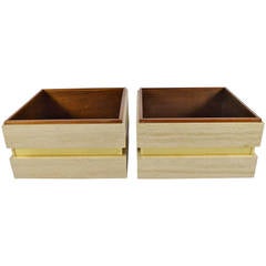 Pair of Travertine and Brass Planters Attributed to Baker 11