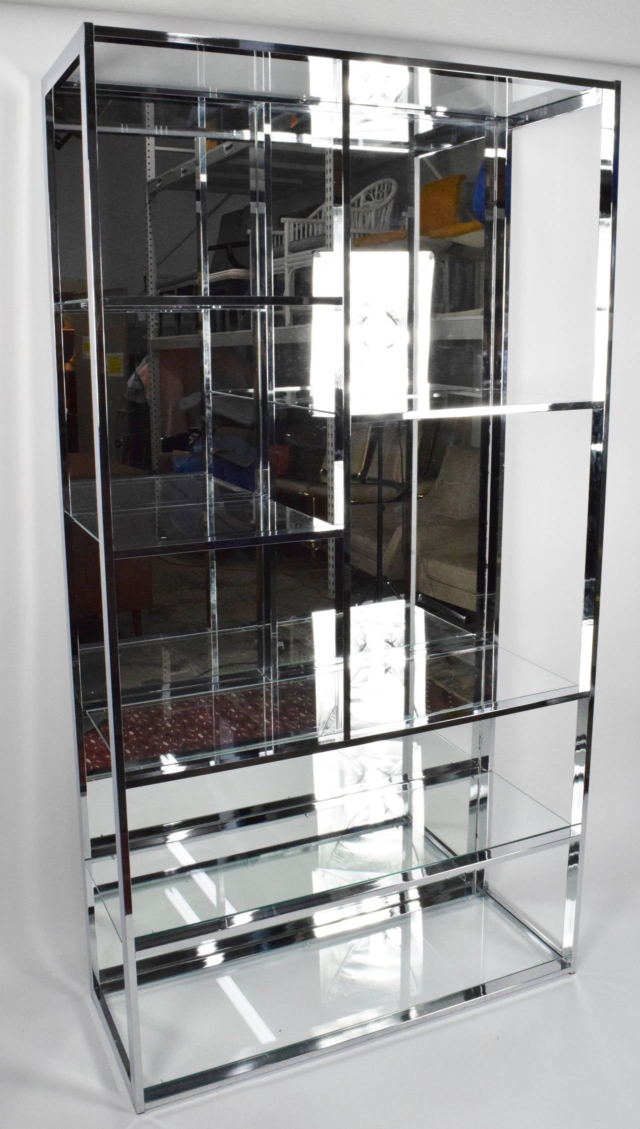 Milo Baughman Attributed Chrome Etagere with Mirror Back