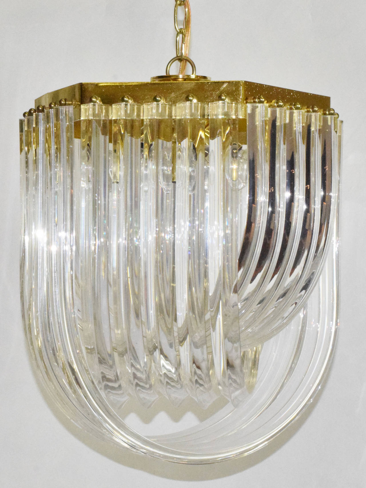 Lucite and Brass Swag Chandelier at 1stDibs