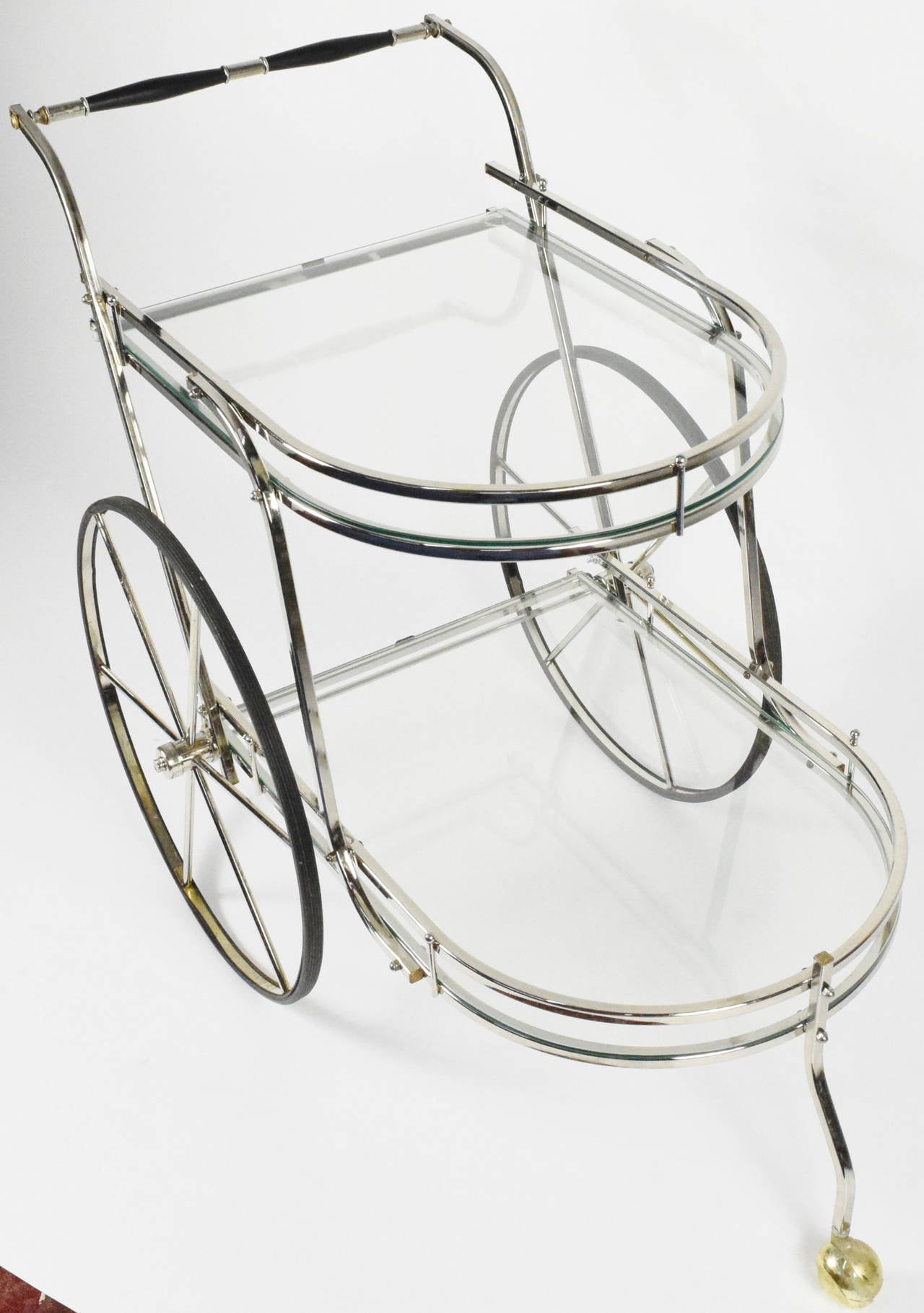 Two Tiered Oval Front Nickel Bar Cart