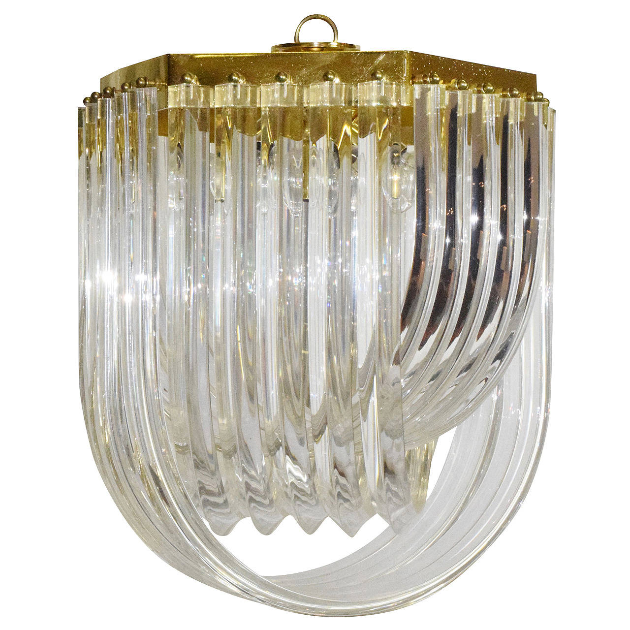 Lucite and Brass Swag Chandelier at 1stDibs