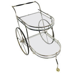 Two Tiered Oval Front Nickel Bar Cart