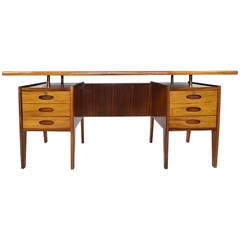 Italian Teak Wood Desk with Red Lucite Inlaid Top