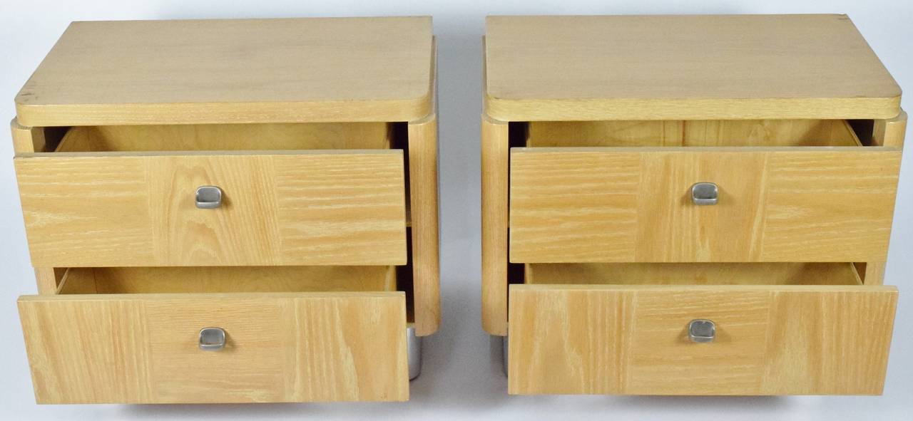 Dutch Pair of Rogier Side Tables or Nightstands in Chrome and Limed Oak