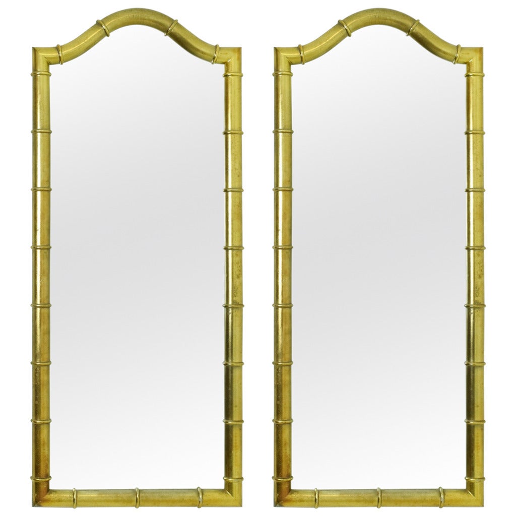 Pair of Drexel Mirrors in Faux Bamboo with Gold Leaf Finish