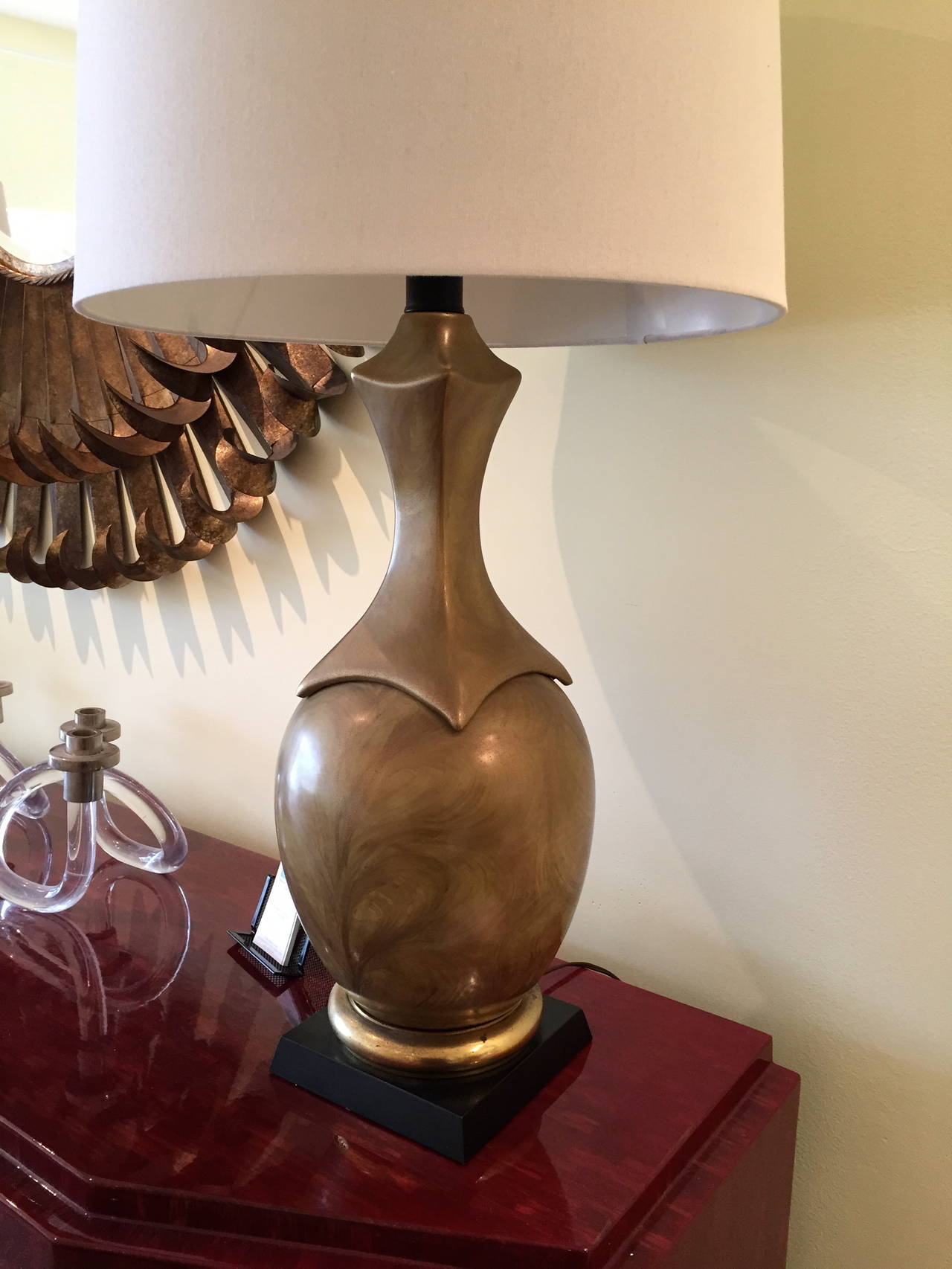 Brass Pair of Metallic-Glazed Table Lamps in the Style of Chapman For Sale