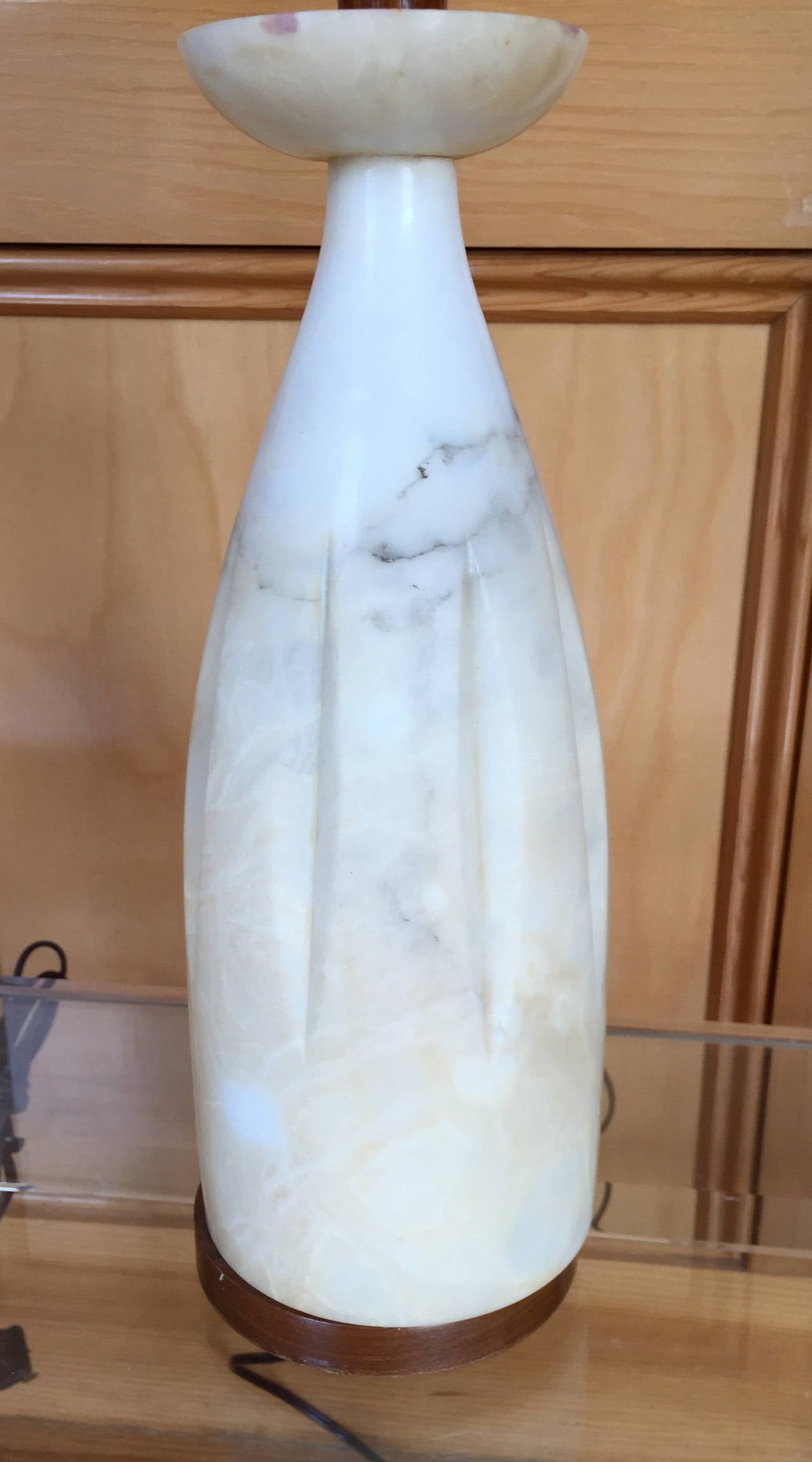 Pair of Italian Alabaster and Walnut Table Lamps