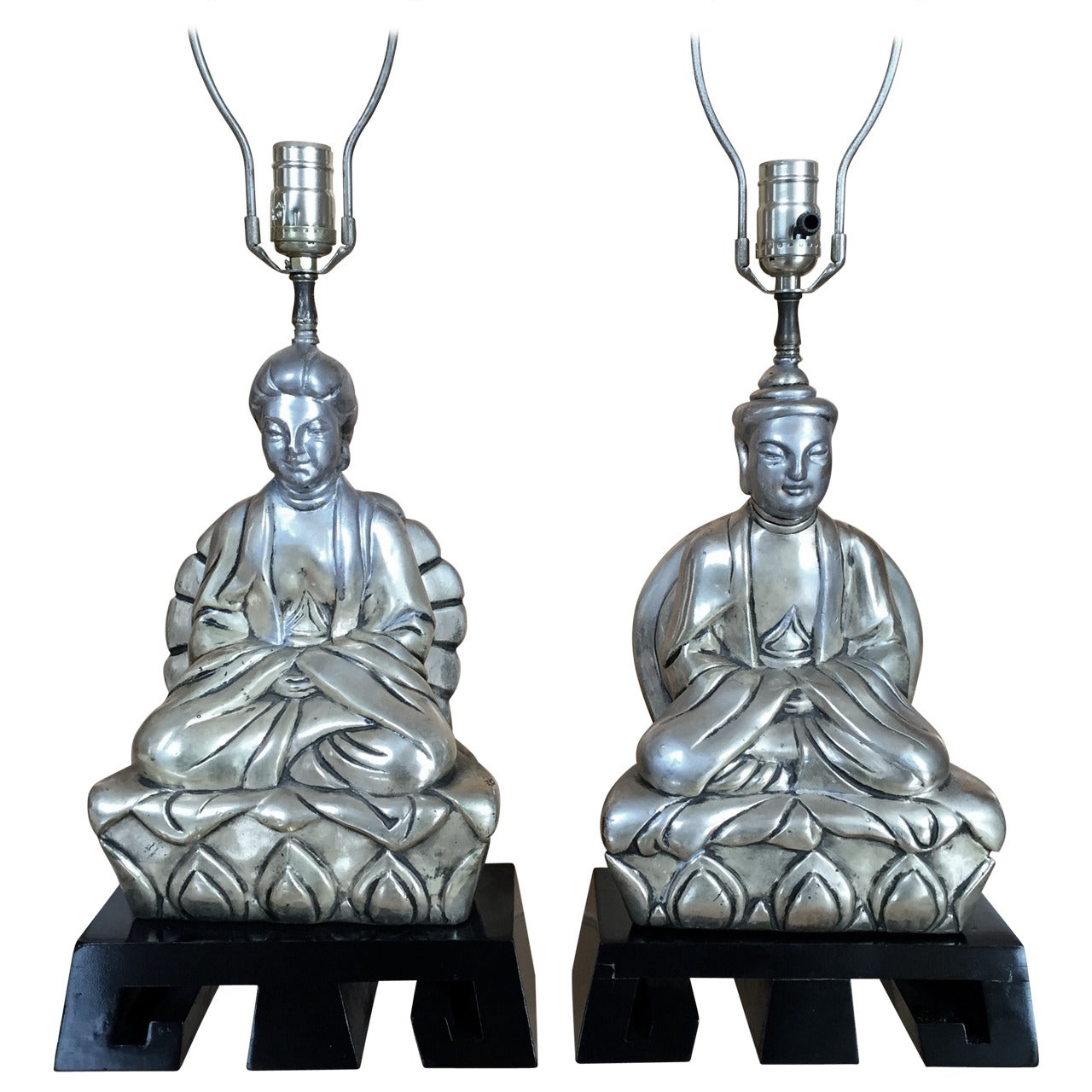 Pair of 1950s Chinese Figural Table Lamps For Sale