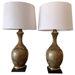 Vintage Pair of Metallic-Glazed Table Lamps in the Style of Chapman