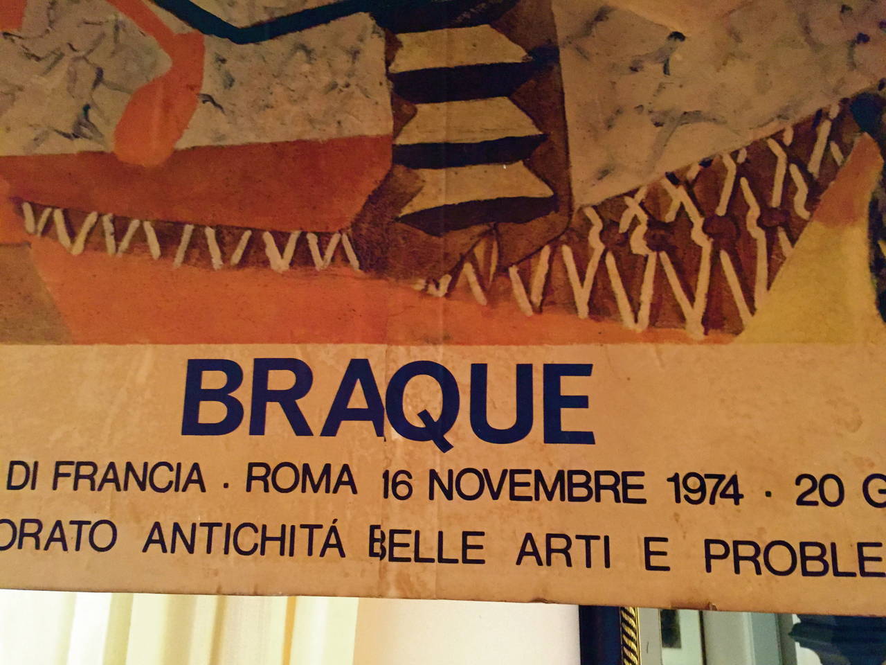 Monumental Vintage Braque Poster 1974-75 Exhibition at Villa Medici in Rome In Good Condition In Quogue, NY