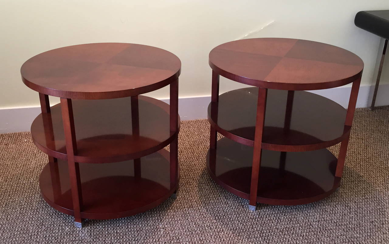 Pair of Barbara Barry for Baker Round, Tiered End Tables