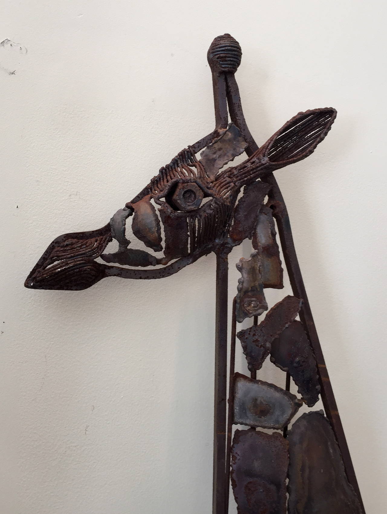 Patinated Large Mid Century Brutalist Giraffe Sculpture For Sale