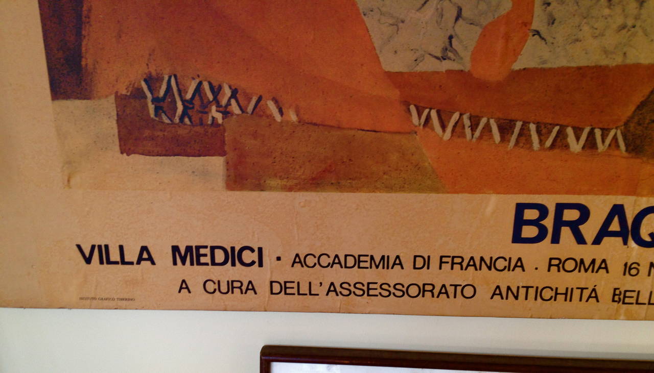 Italian Monumental Vintage Braque Poster 1974-75 Exhibition at Villa Medici in Rome