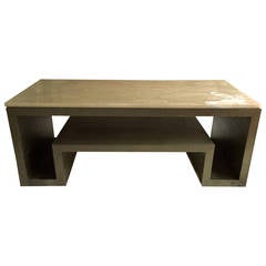 Linen-Wrapped Low Table with Onyx Top in the Style of Paul Frankl
