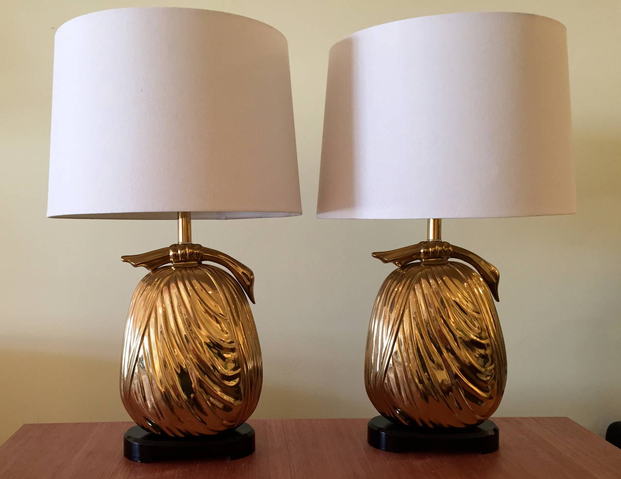 The lamps measure 20 inches to the top of the socket.  The body of the lamps is 15 inches high.  The lampshades are not included in the listing.

Please contact us for shipping options.