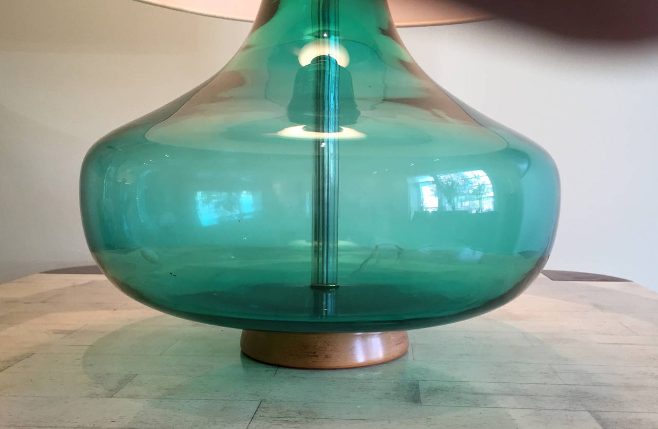 Mid-20th Century Blenko Glass Emerald Green Table Lamp