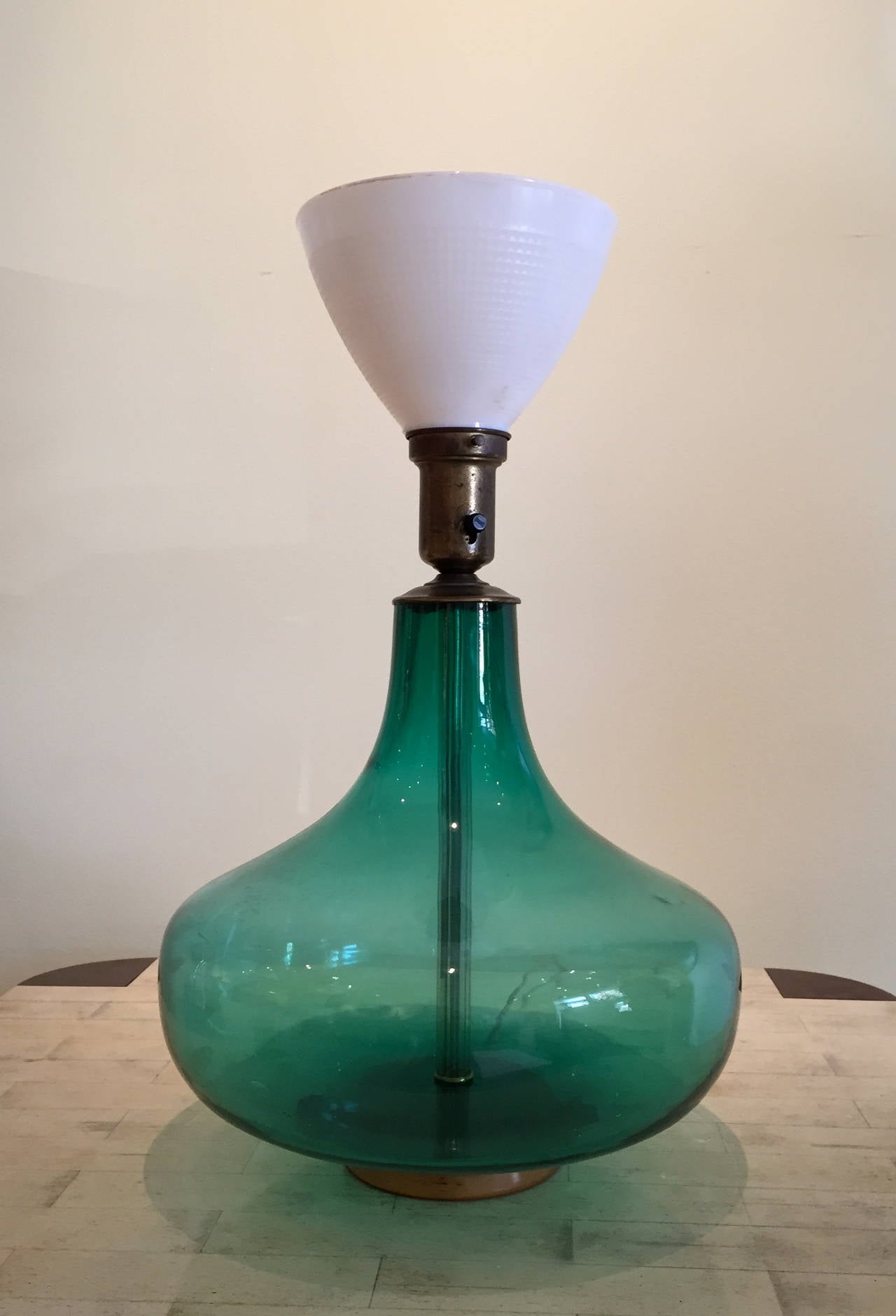 American Blenko Glass Emerald Green Table Lamp