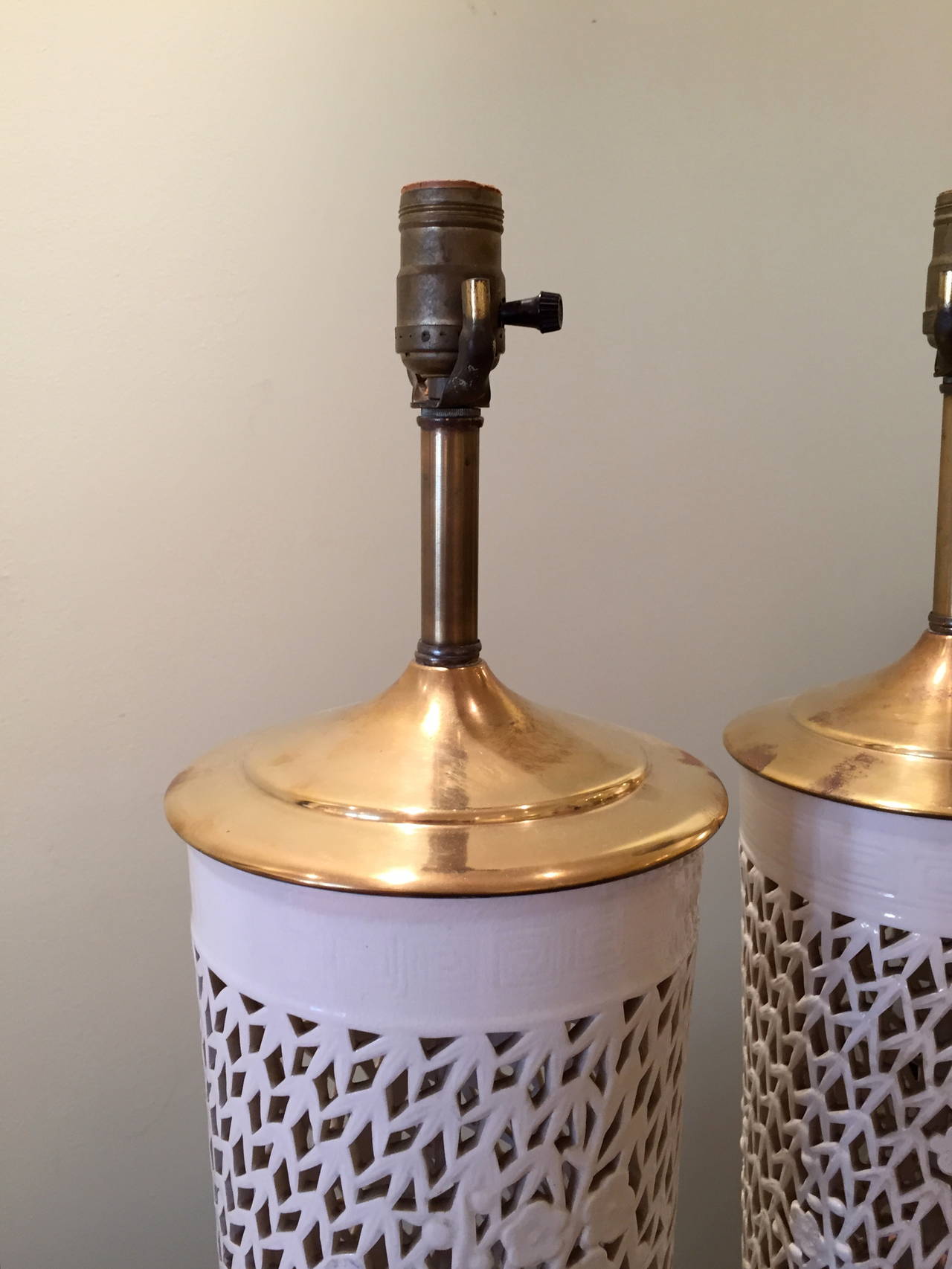 Pair of Blanc de Chine Pierced Porcelain Table Lamps In Excellent Condition In Quogue, NY